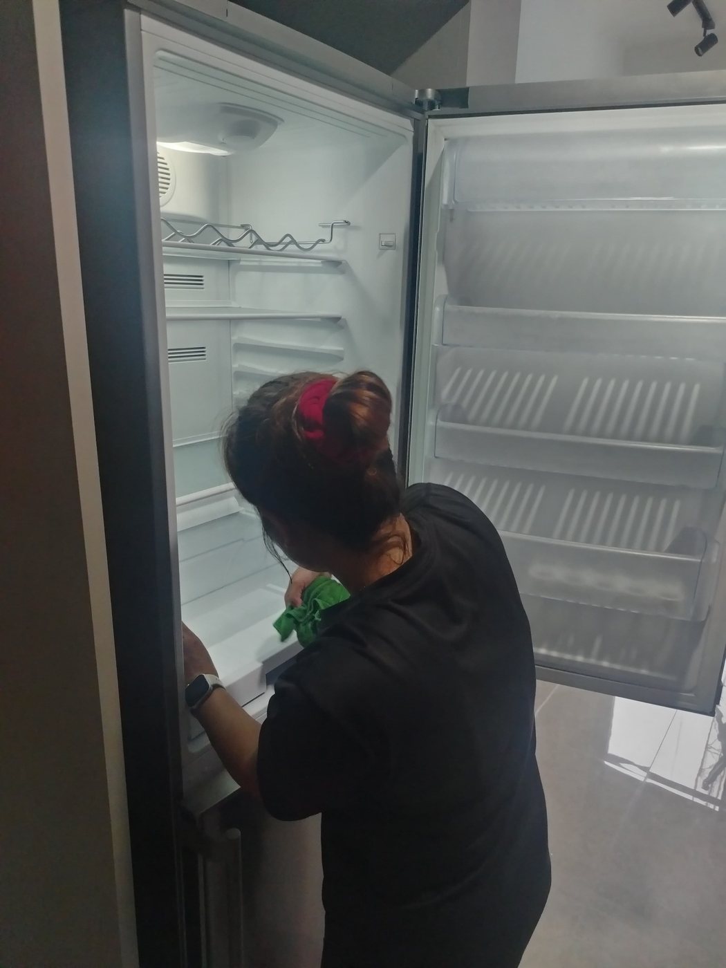 Cleaning inside a refrigerator